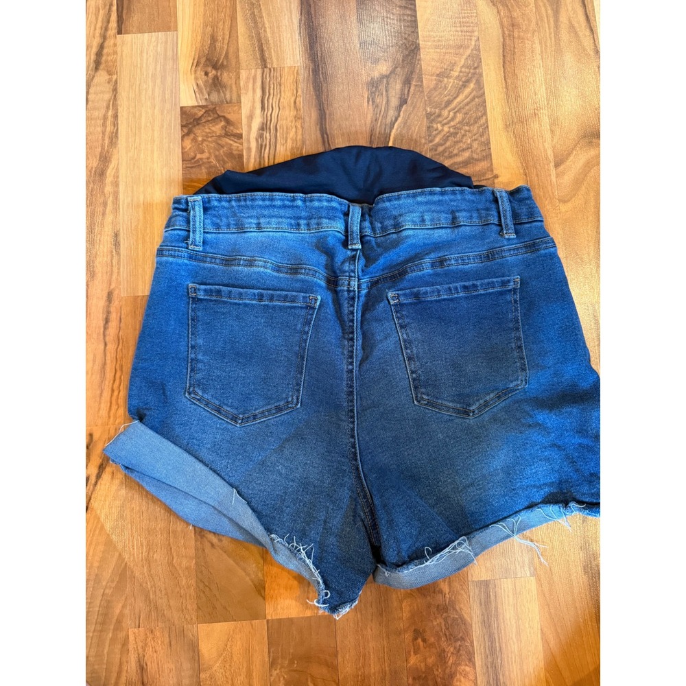 Time and Tru Maternity Shorts Women L 12-14 Blue Excellent Full Belly Band Denim - Picture 3 of 3